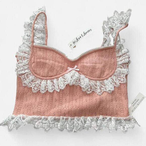 For Love & Lemons Andy Babydoll Knit Tank – Baby Pink Lace Trim (Sz M, NWT) - Picture 2 of 7